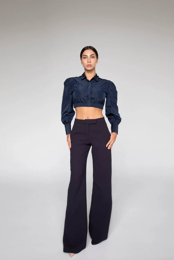Pantalone Pence Palazzo in Cady Blu Navy