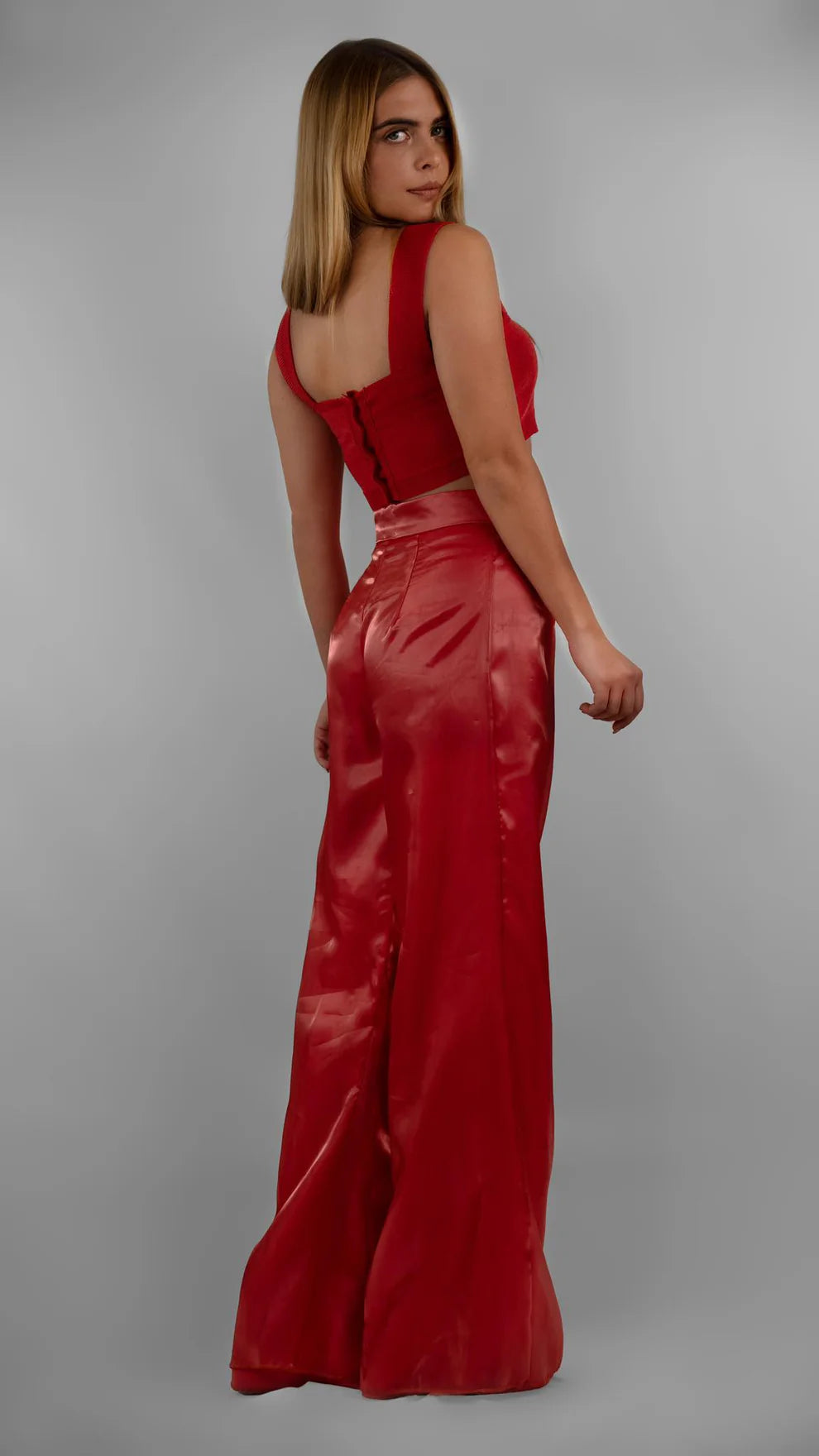 Pantalone Palazzo in Organza Corallo