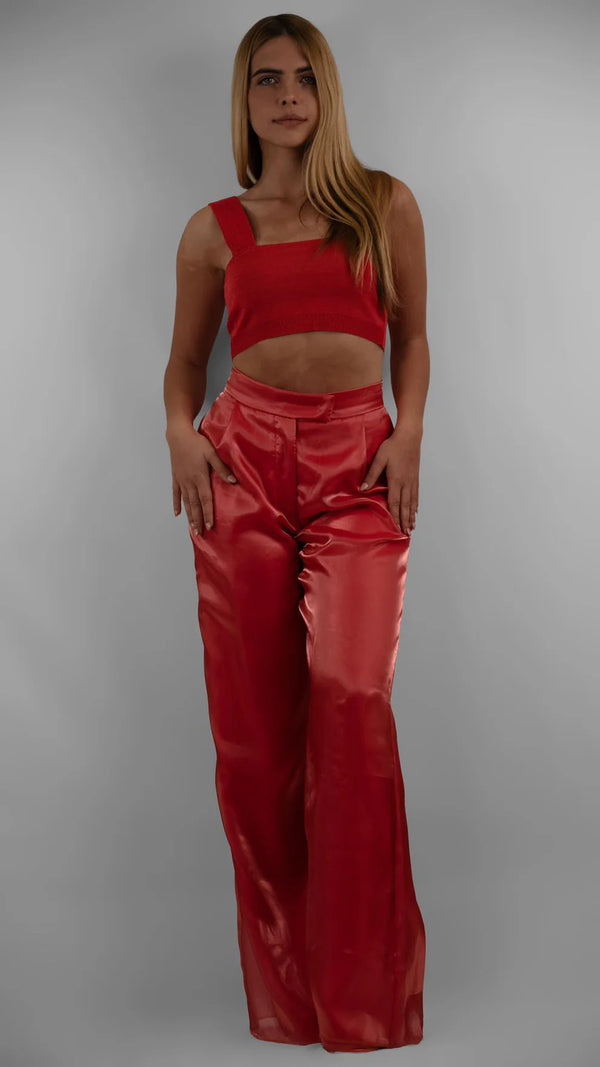 Pantalone Palazzo in Organza Corallo