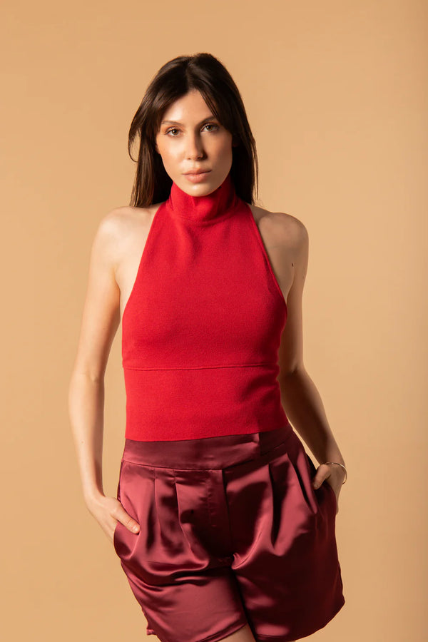 Top in Filato di Viscosa Rosso Vinaccio