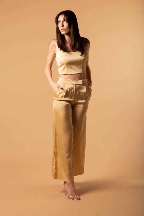 Pantalone Raso Di Seta Giallo