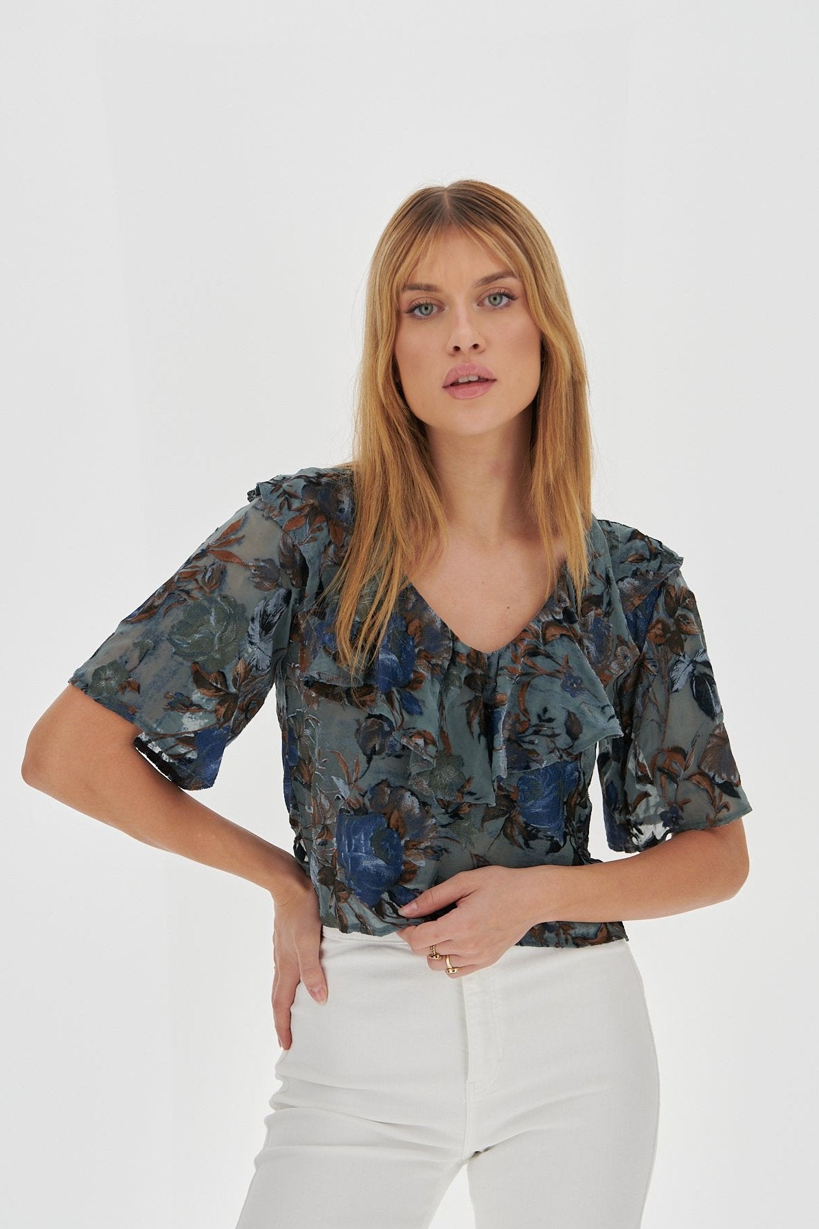 Set Top e Pantalone Seta Devorè Celeste