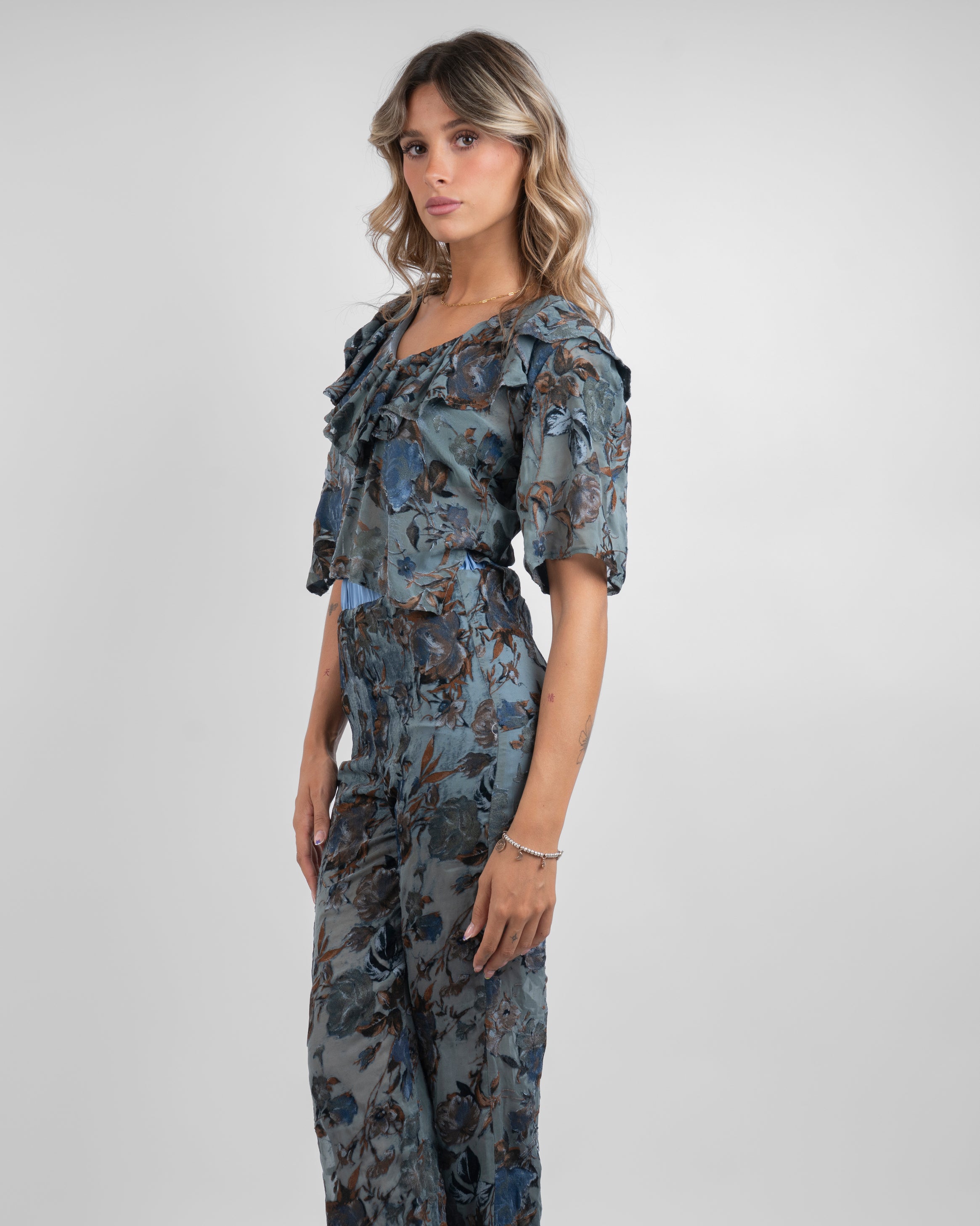 Set Top e Pantalone Seta Devorè Celeste