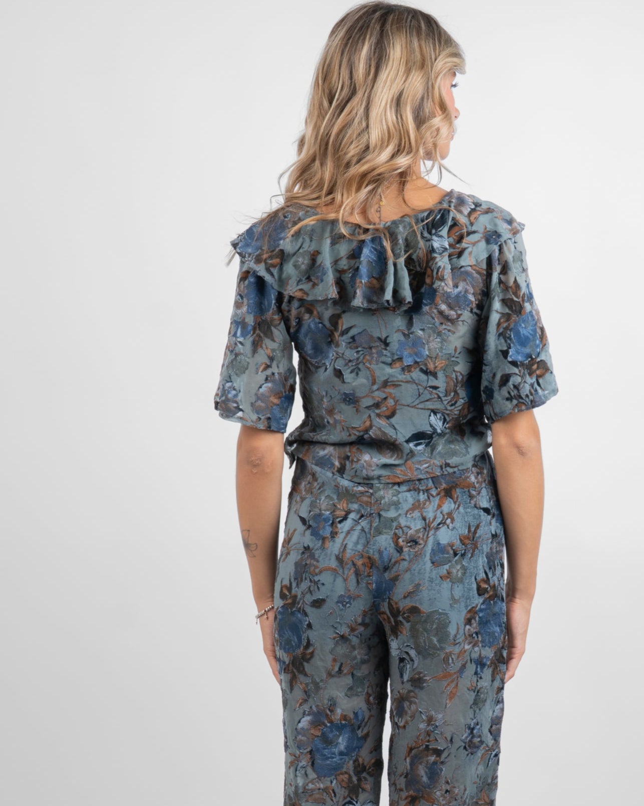Set Top e Pantalone Seta Devorè Celeste