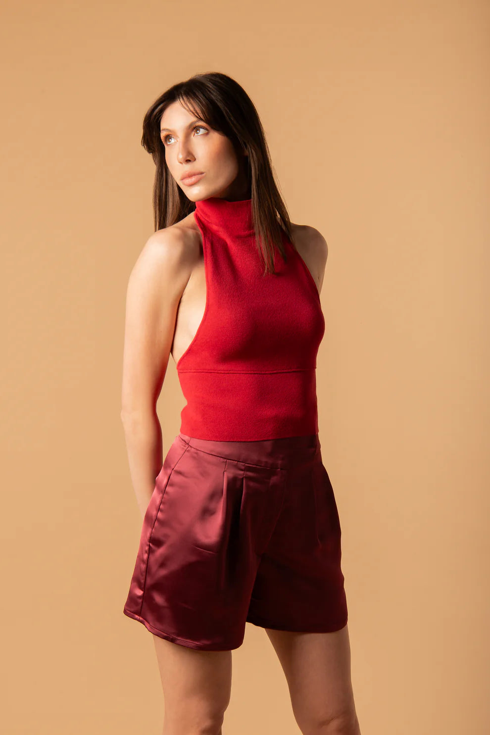 Top in Filato di Viscosa Rosso Vinaccio
