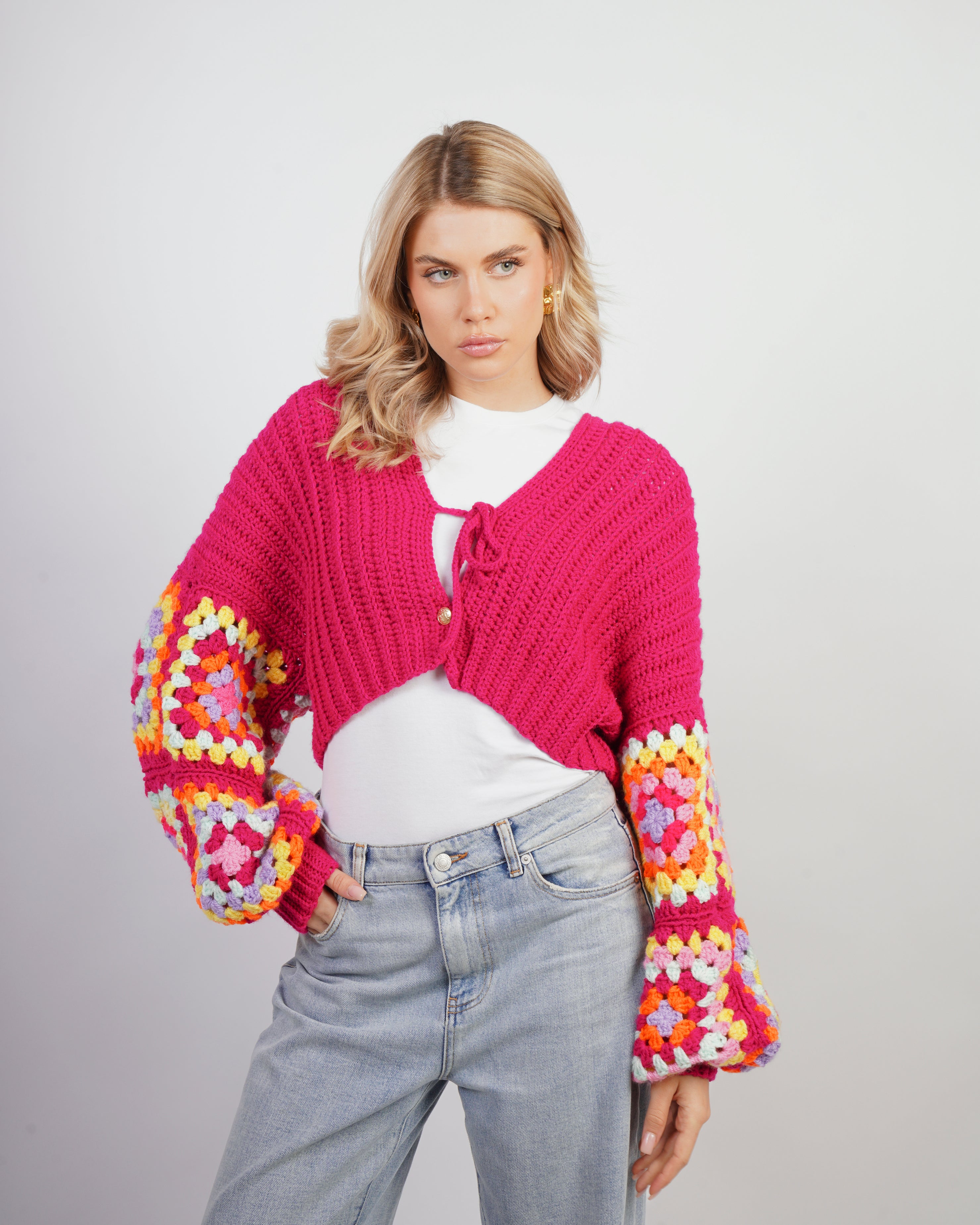 Cardigan in maglia "Daisy" fucsia