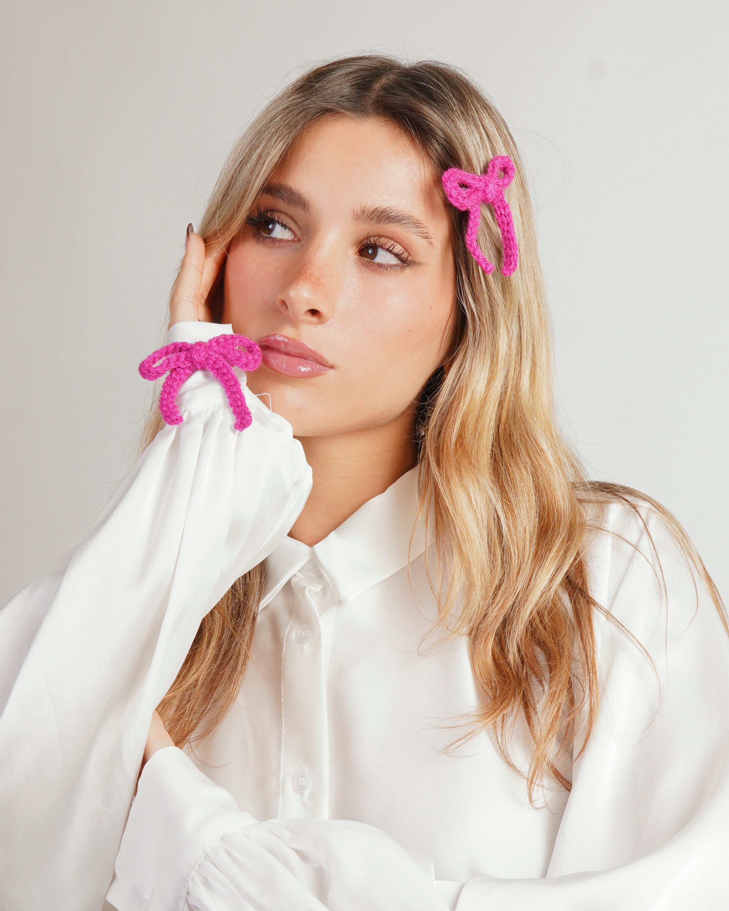 Set 2 fiocchetti con fiocco "Coquette" Fucsia