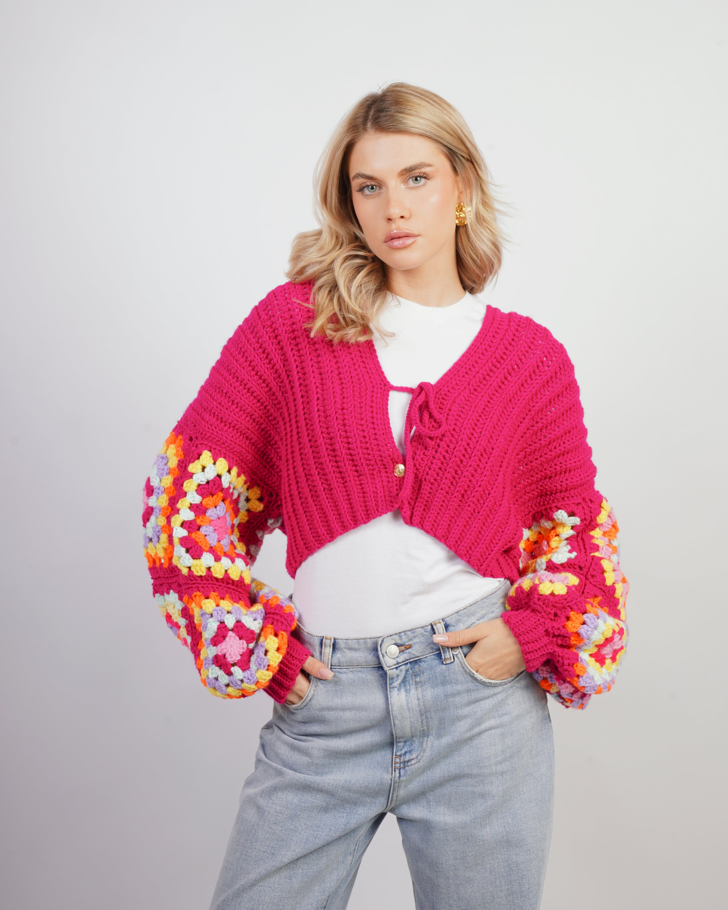 Cardigan in maglia "Daisy" fucsia