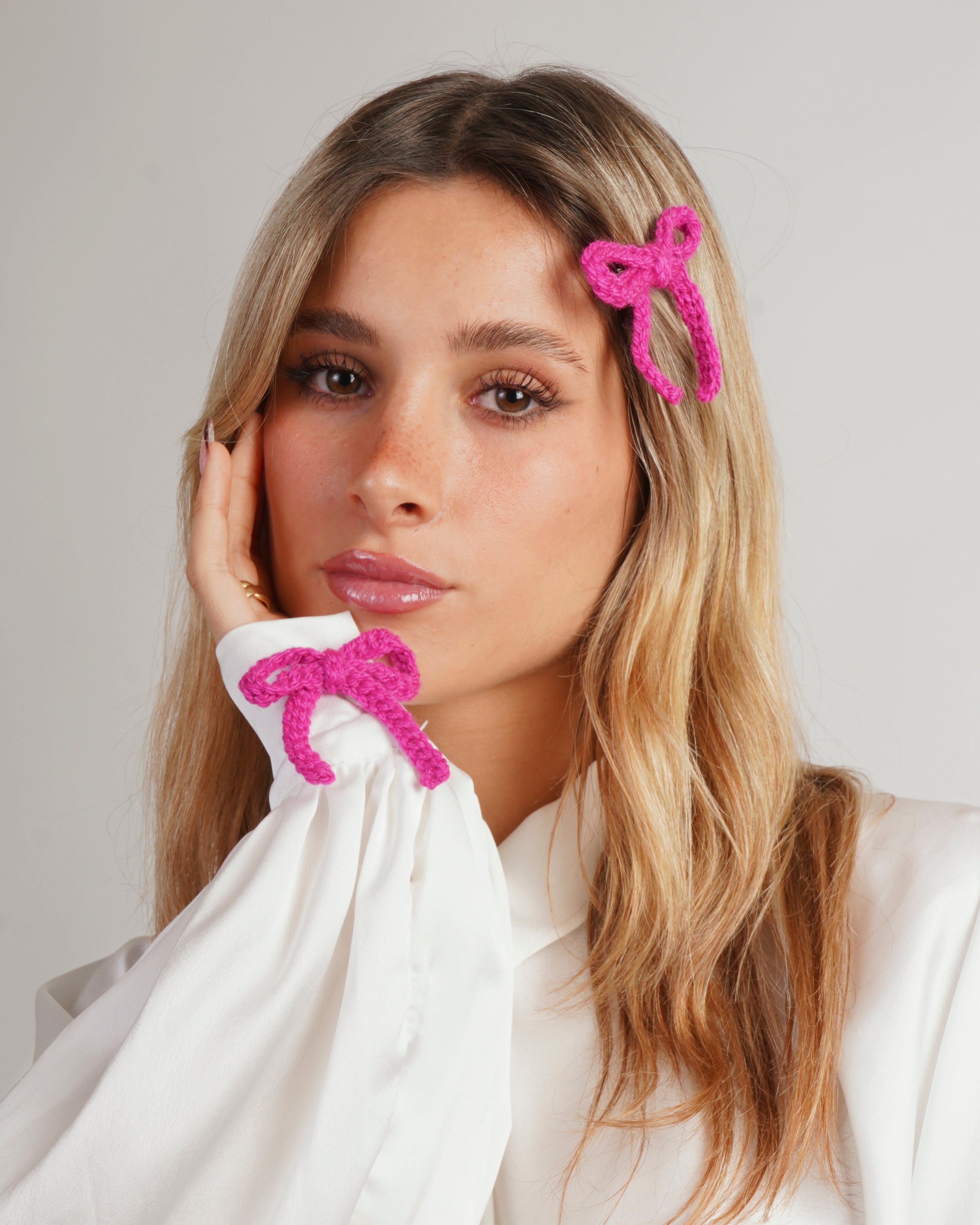 Set 2 fiocchetti con fiocco "Coquette" Fucsia