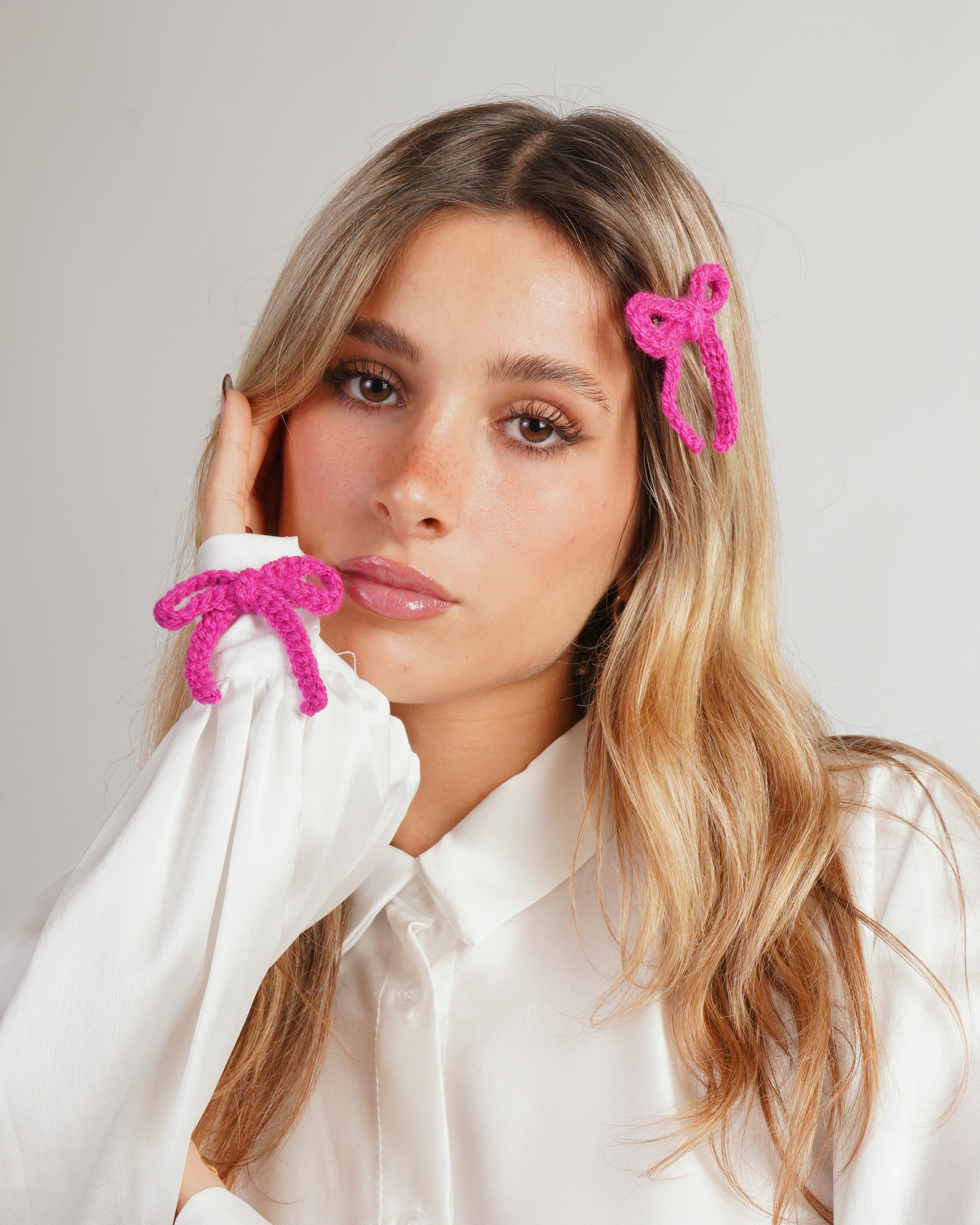 Set 2 fiocchetti con fiocco "Coquette" Fucsia