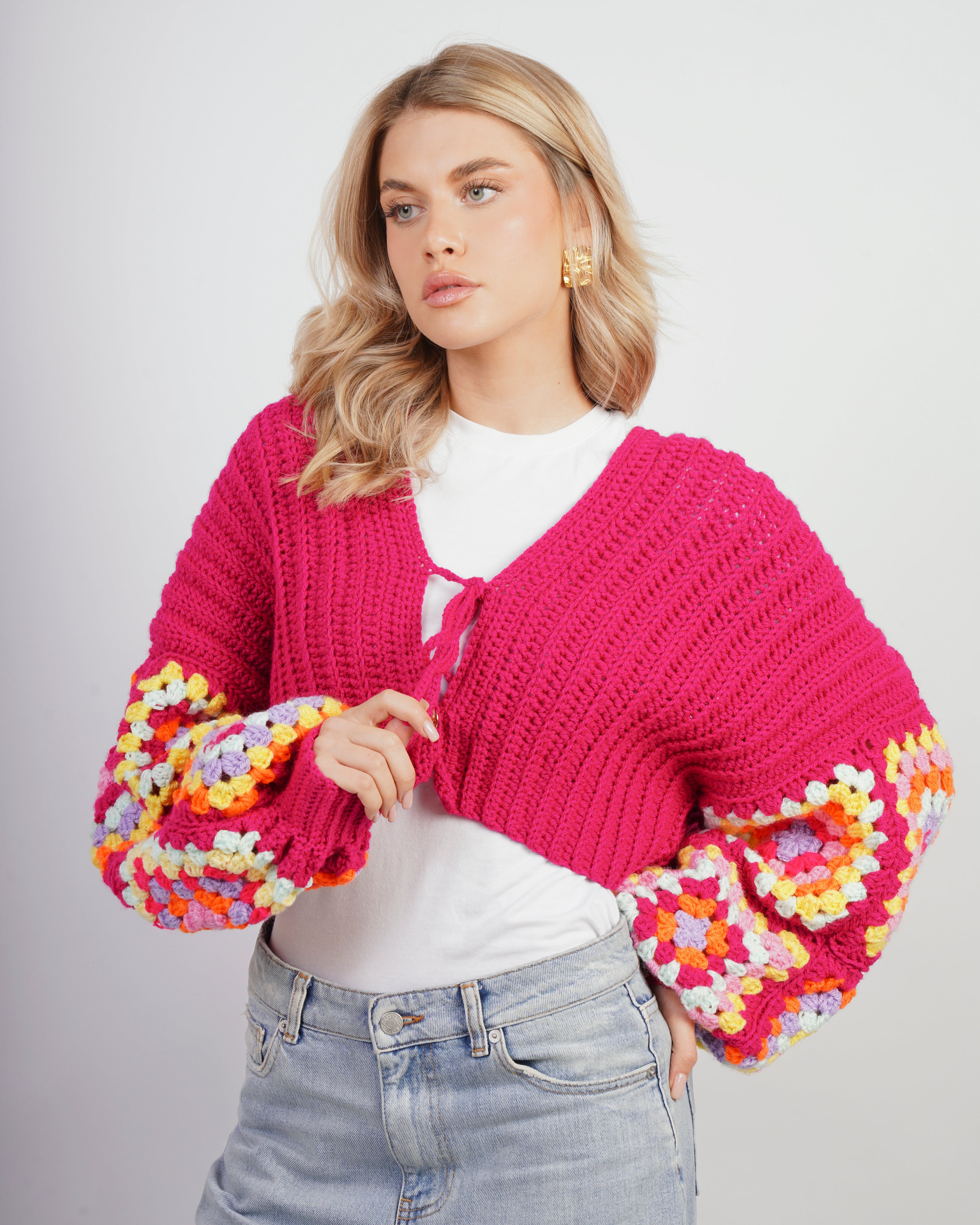Cardigan in maglia "Daisy" fucsia